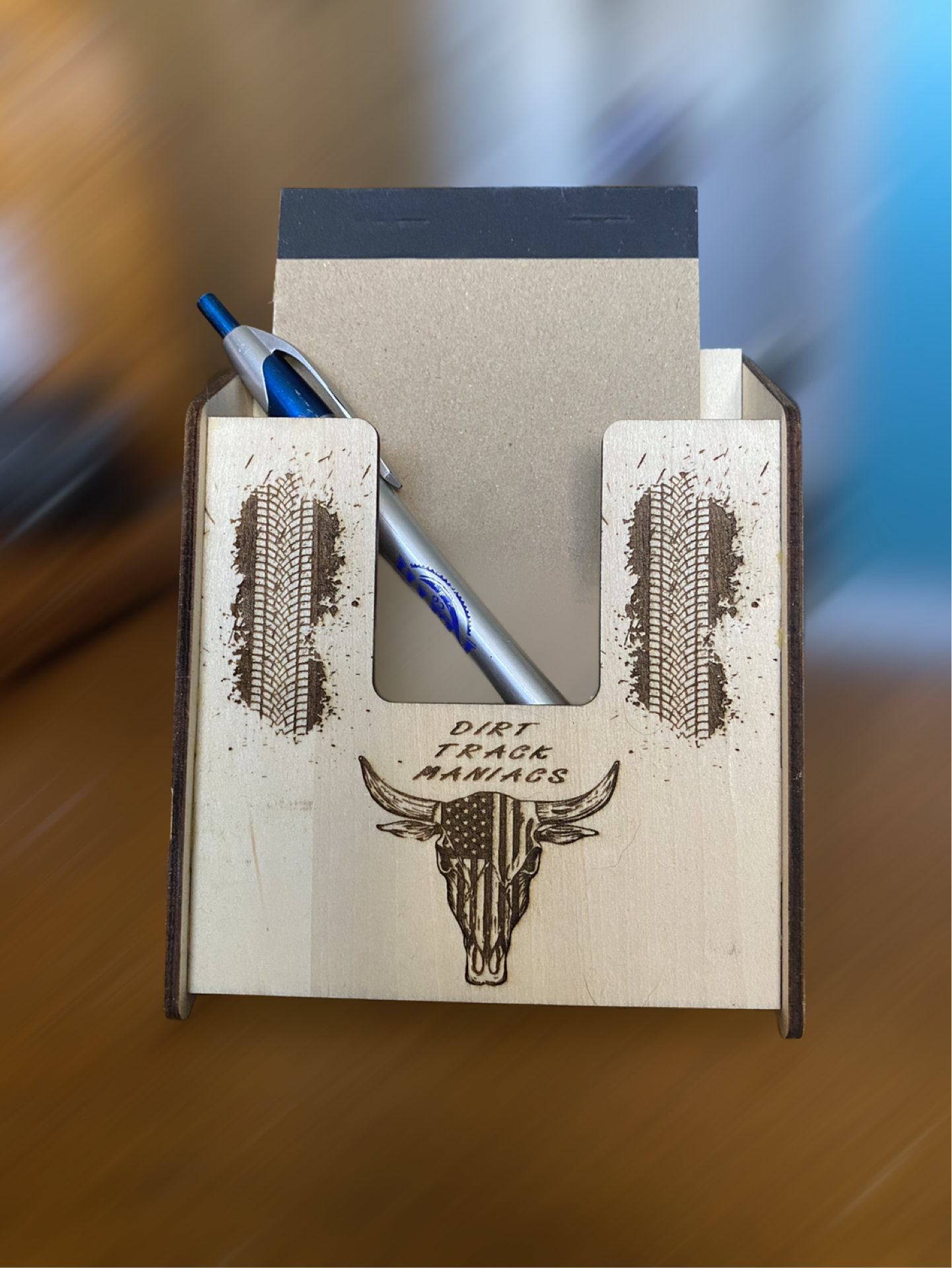 Cell Phone Caddy Note Pad Caddy Featuring a Dirt Track Late Model Design
