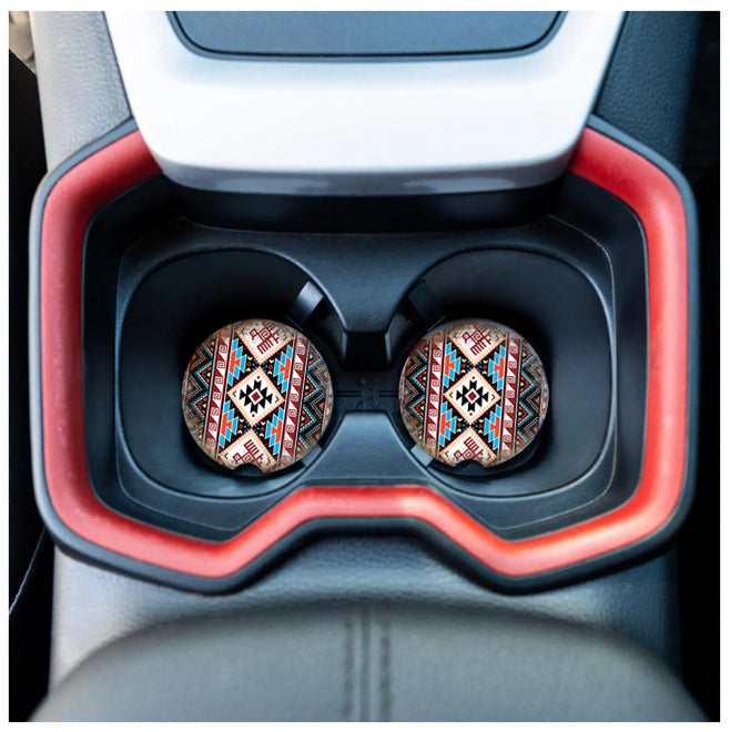 Two Southwest Themed Car Coasters With a Ceramic Base