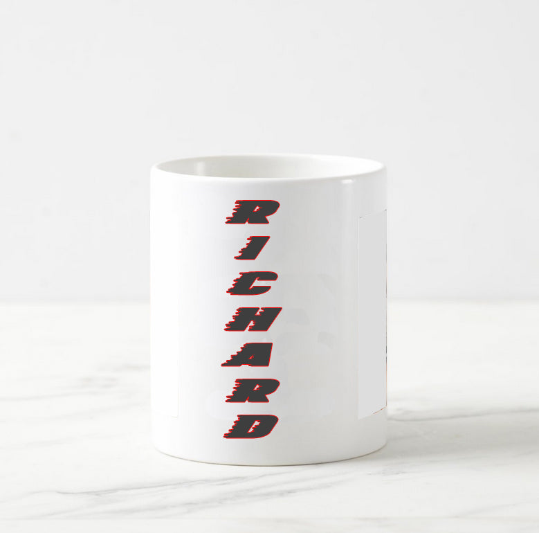 Personalized Coffee Mug with Colorful Dirt Track Racing Flag