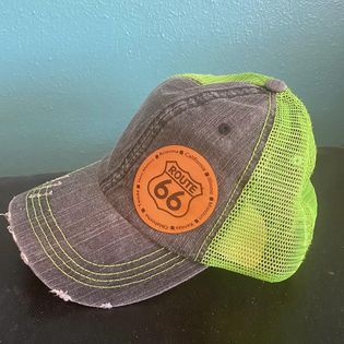 Route 66 Ball Cap with Laser Engraved Leather Route 66 Patch  #CAP02