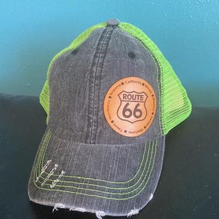 Route 66 Ball Cap with Laser Engraved Leather Route 66 Patch  #CAP02
