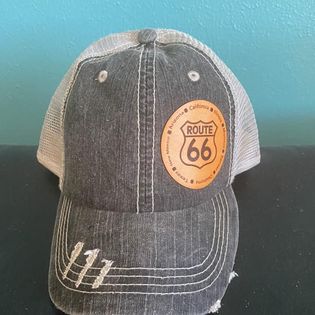 Route 66 Ball Cap with Laser Engraved Leather Route 66 Patch  #CAP02