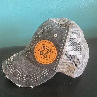 Route 66 Ball Cap with Laser Engraved Leather Route 66 Patch  #CAP02
