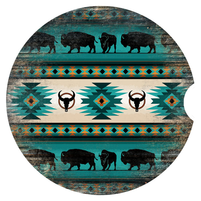 Two Southwest Themed Car Coasters With a Ceramic Base
