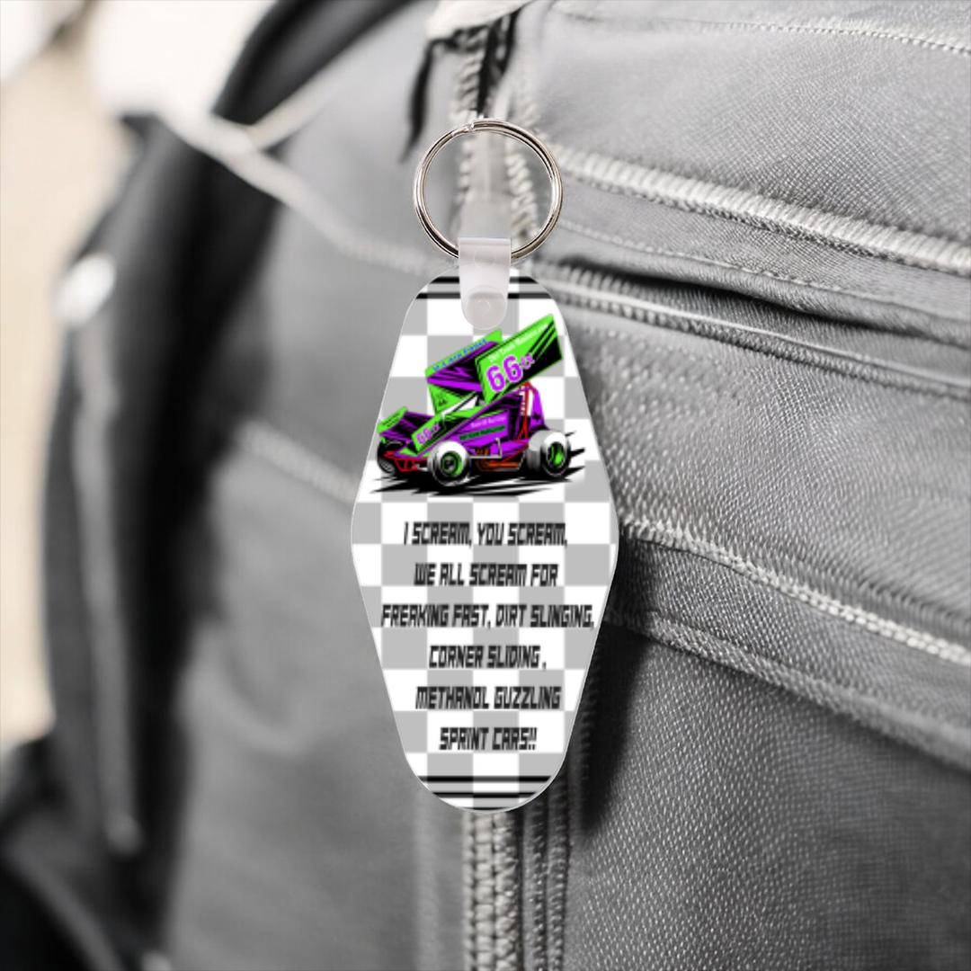 Dirt Track Maniacs Keyring Dye Sublimated Image with Sprint Car  #KRDS018E