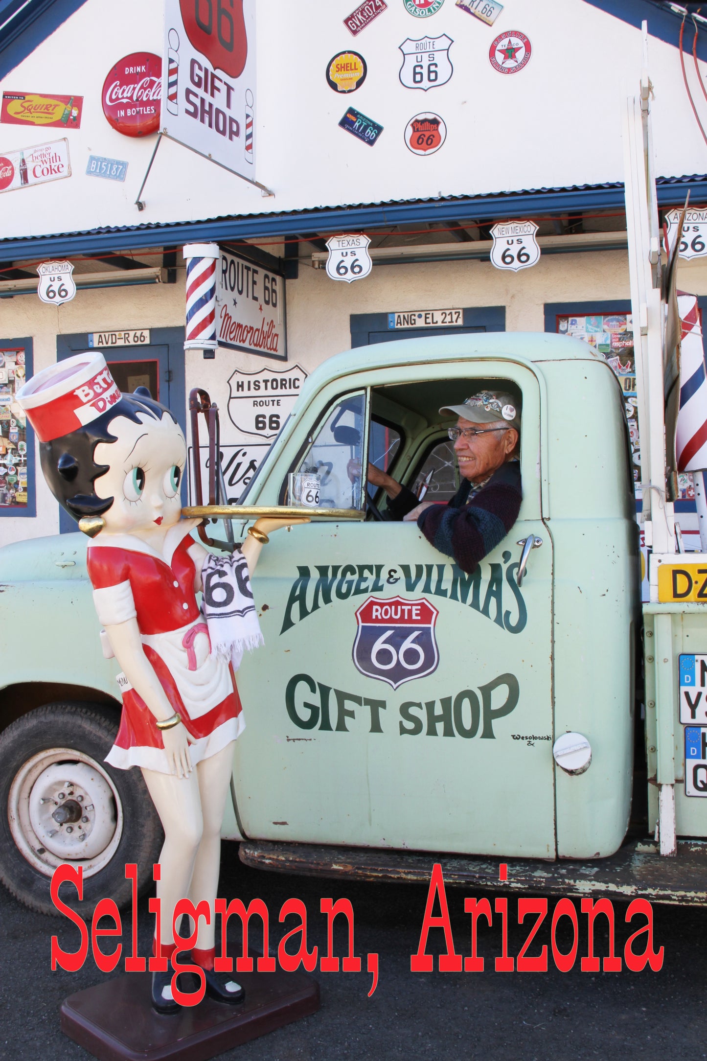 Route 66 Collectible, Route 66 Fridge Magnet, Angel Delgadillo, Seligman AZ, Route 66  #AZMG0306