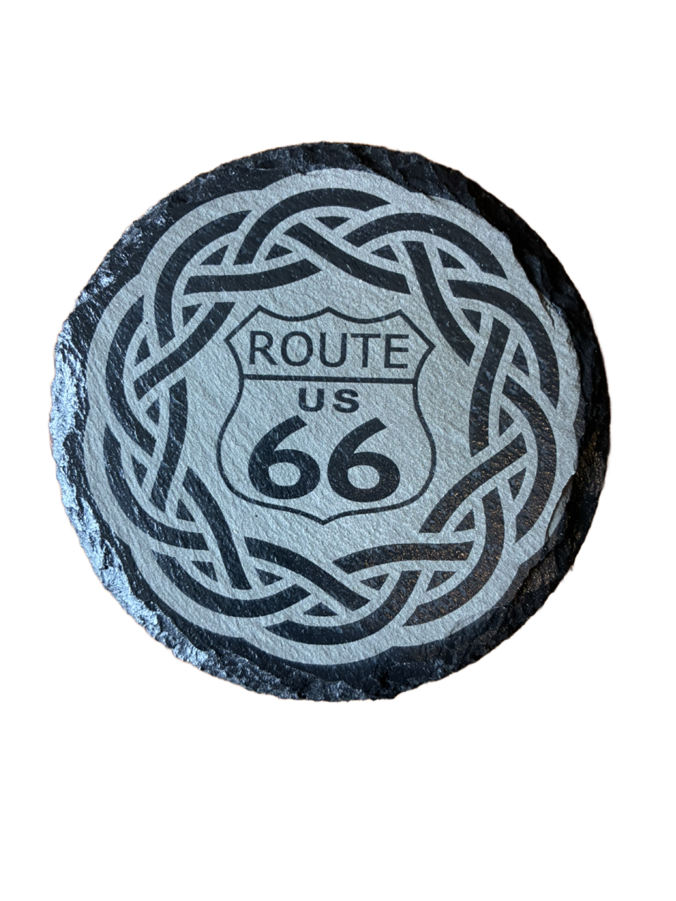 Laser Engraved Slate Coaster Route 66 Celtic Knot Design