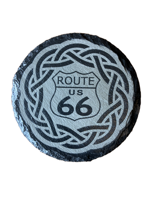 Laser Engraved Slate Coaster Route 66 Celtic Knot Design