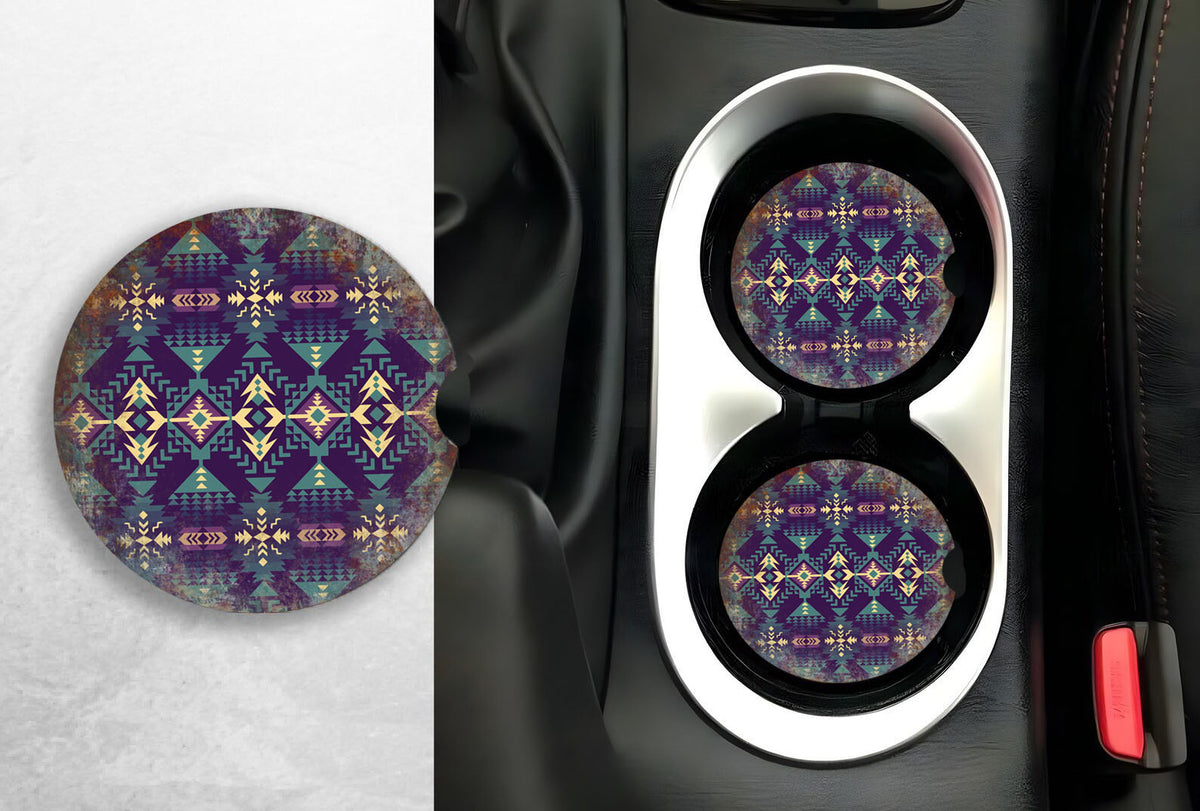Two Southwest Themed Car Coasters With a Ceramic Base