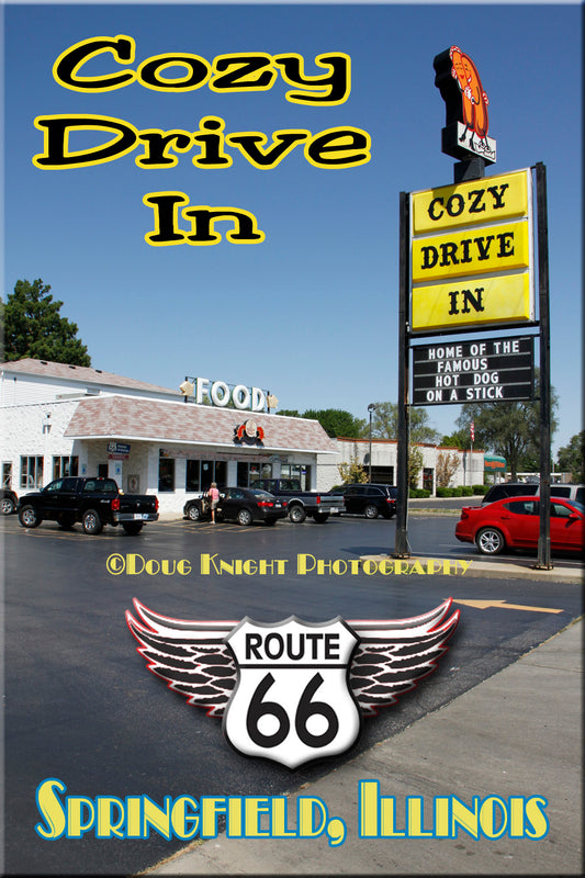 Route 66 Magnet showing the Cozy Drive In located in Springfield, IL  #ILMG7235