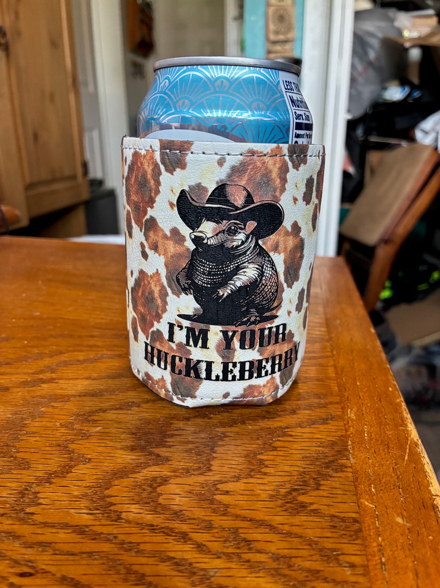 Cow Hide Leatherette with Armadillo I'm Your Huckleberry