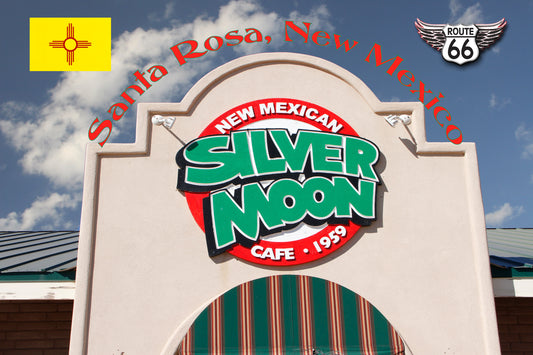 Route 66 fridge magnet featuring the Silver Moon Cafe in Santa Rosa, NM  #NMMG7180