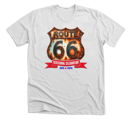 Route 66 Centennial Celebration T-Shirt With Rusted 66 Shield Graphic
