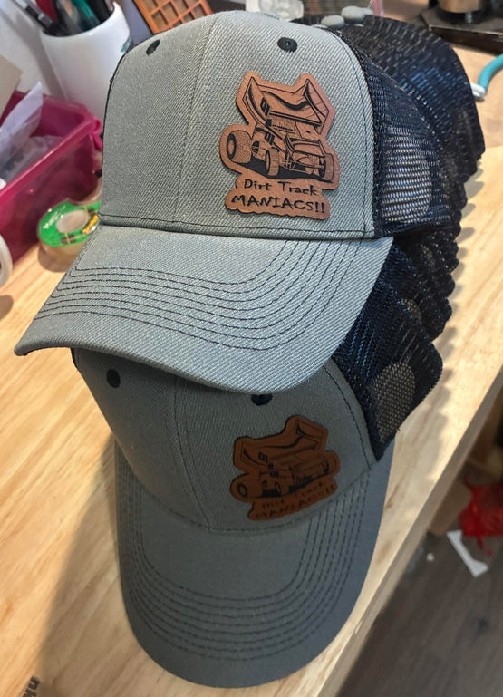 Dirt Track Maniacs Cap with Laser Engraved Leather Patch Choice of Cap Color
