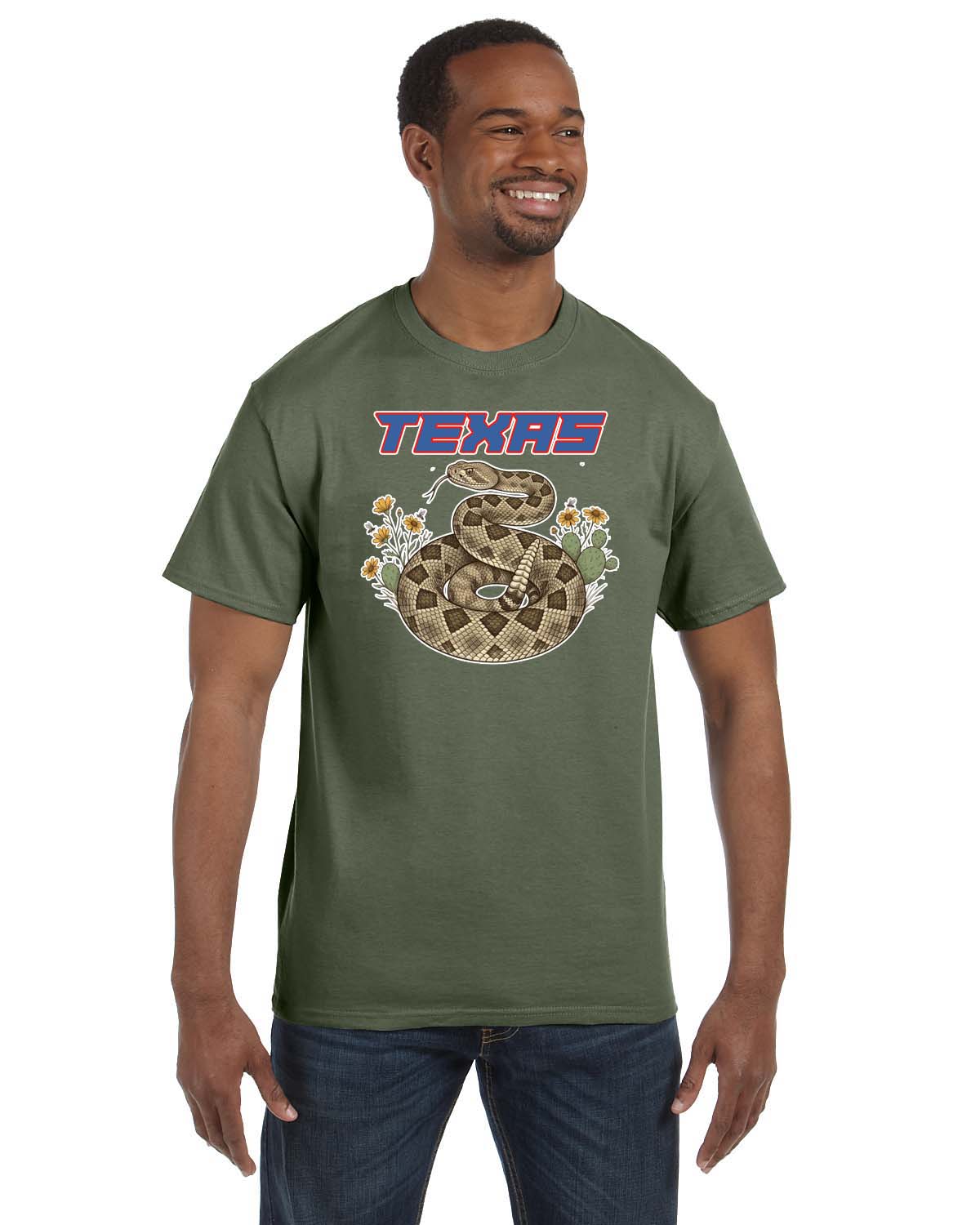Texas T-Shirt Featuring A Coiled Rattlesnake Under The Words TEXAS
