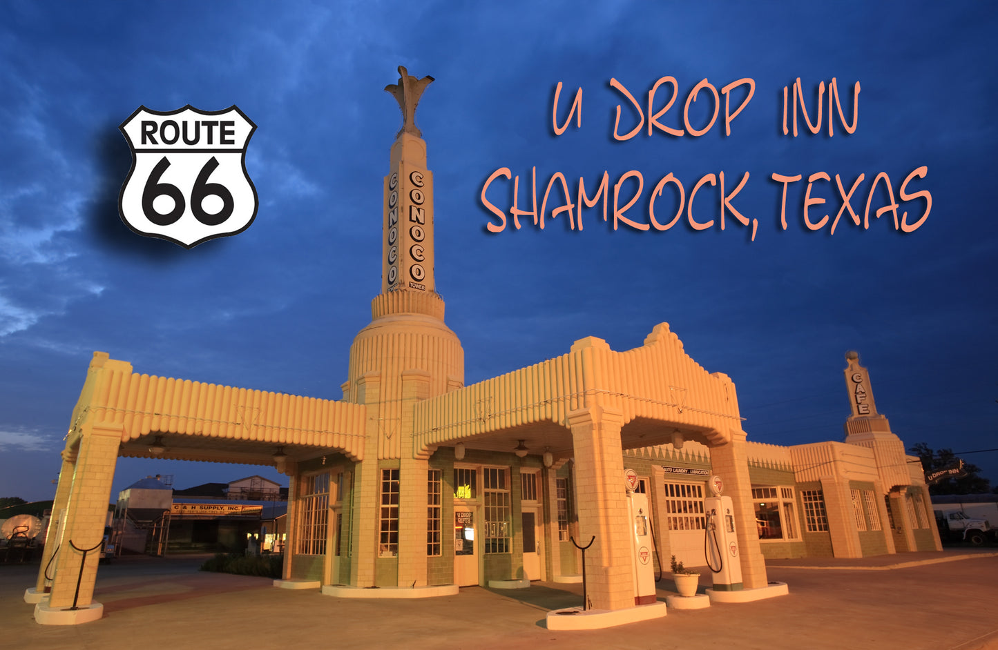 Route 66 Fridge Magnet featuring the U Drop Inn in Shamrock, TX  TXMG4933