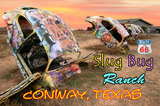 Route 66 Fridge magnet featuring the Slug Bug Ranch in Conway, TX  #TXMG5118