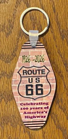 Route 66 Keyring Dye Sublimated Image with Brick Wall Background  #KRDS013E