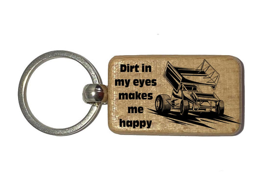 Wood Laser Engraved Keyring Featuring a Sprint Car Dirt Track Design #WDKR080