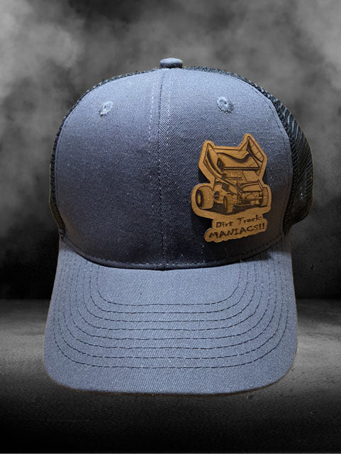 Dirt Track Maniacs Cap with Laser Engraved Leather Patch Choice of Cap Color