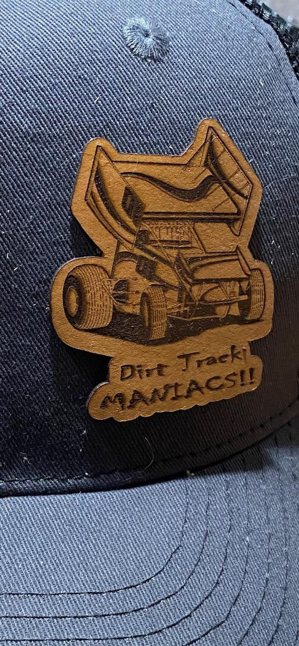 Dirt Track Maniacs Cap with Laser Engraved Leather Patch Choice of Cap Color
