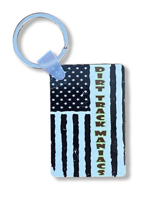 Dirt Track Maniacs Keyring Dye Sublimated Image with American Flag  #KRDS017B