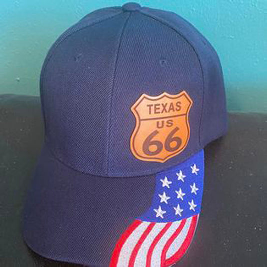 Route 66 Laser Engraved Shield on Your Choice of Cap