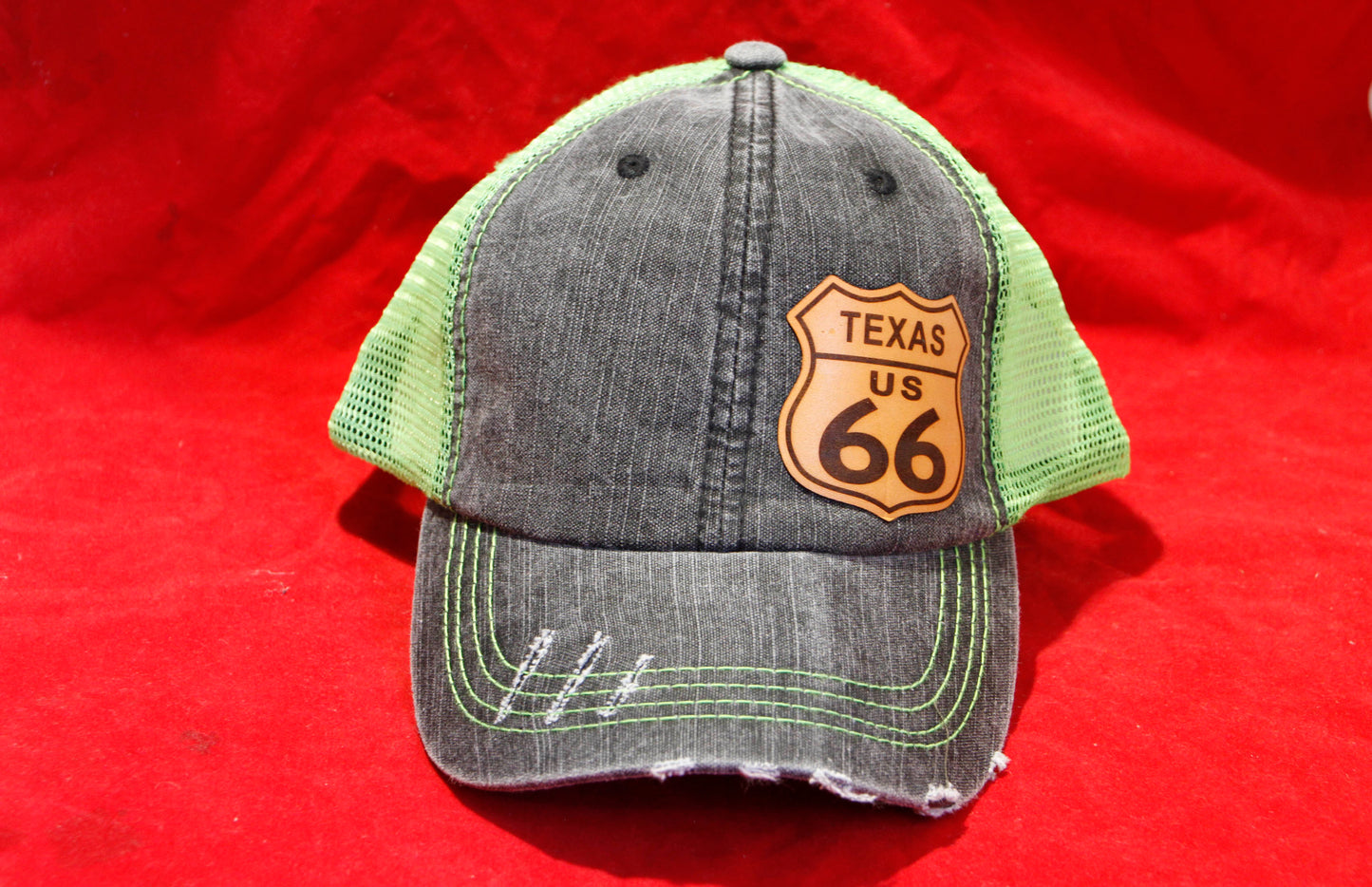 Route 66 Ball Cap with Laser Engraved Leather Route 66 Patch Choice of State  #CAP01