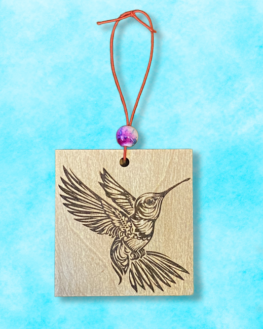 Car Air Freshener With Laser Cut and Engraved Hummingbird Design