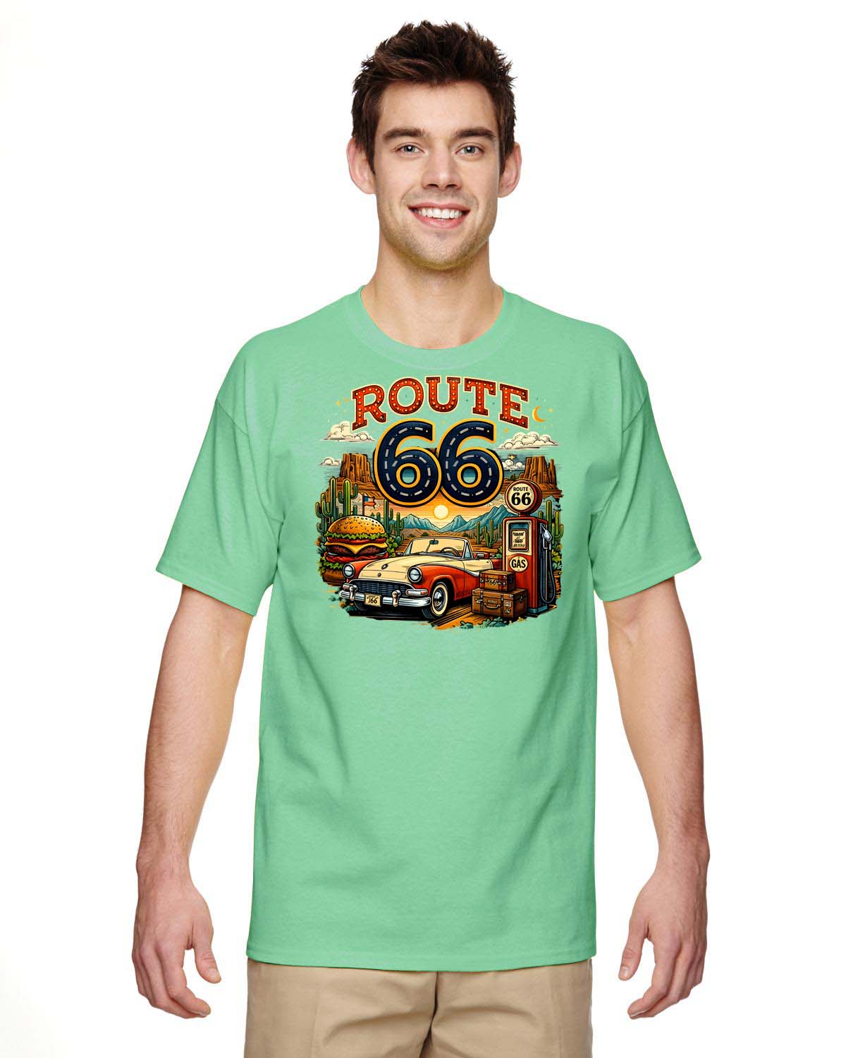 Nostalgic Route 66 Design on Black Tee