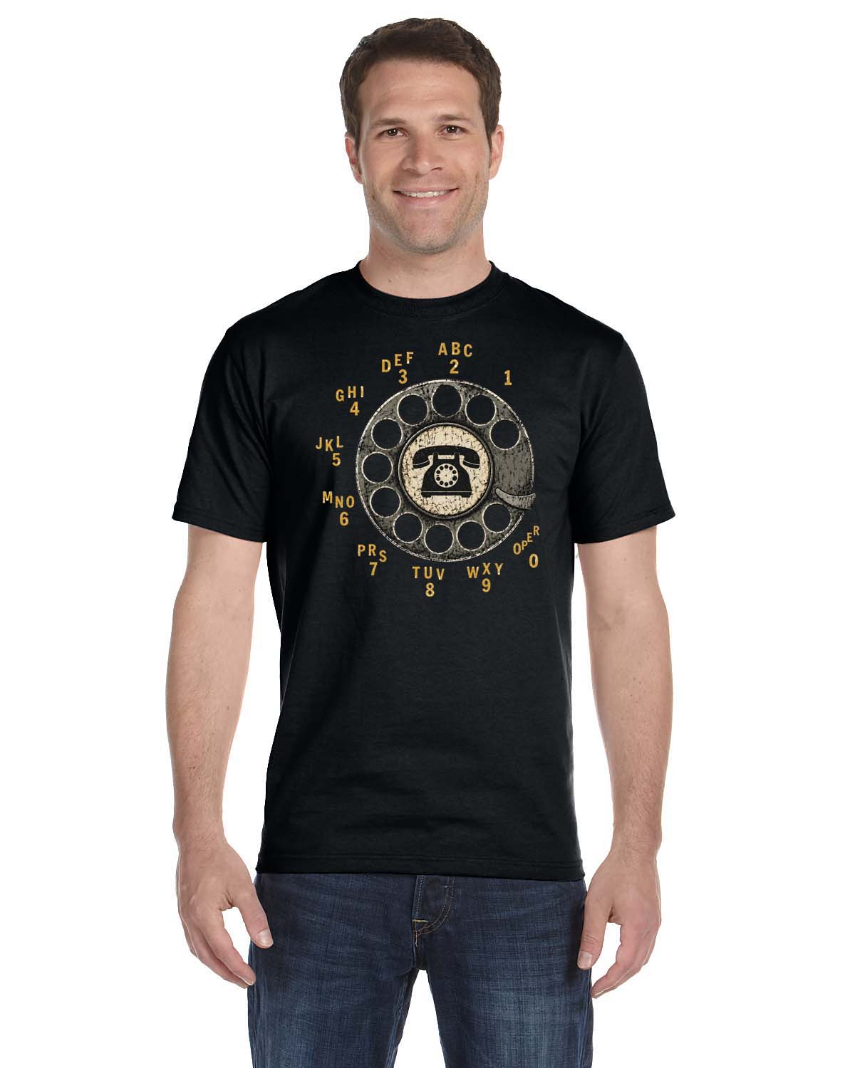 T-Shirt with Rotart Phone Dial Graphic, A Kinder, Innocent Time