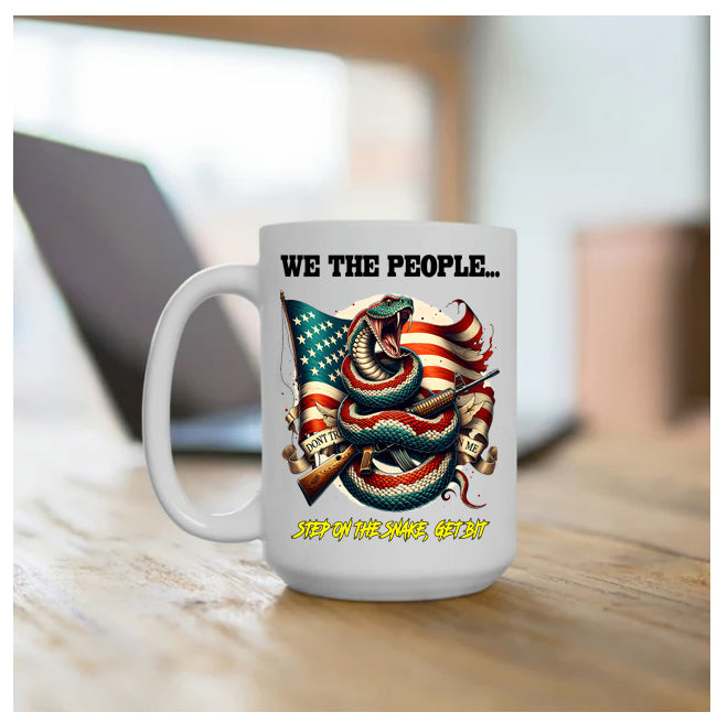 Don't Tread on Me Coffee Mug with Snake and Flag and Quote