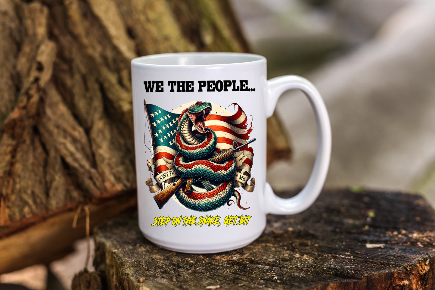 Don't Tread on Me Coffee Mug with Snake and Flag and Quote