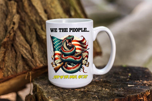 Don't Tread on Me Coffee Mug with Snake and Flag and Quote
