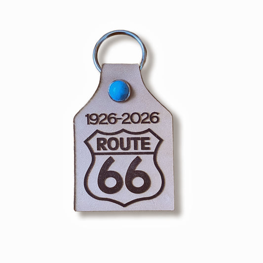 Route 66 100th Anniversary Leather Laser Cut and Engraved Key Ring