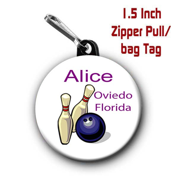 Bowling Zipper Pull, Personalized Zipper Pull, Bowling, Sports Collectible, Zipper Pull