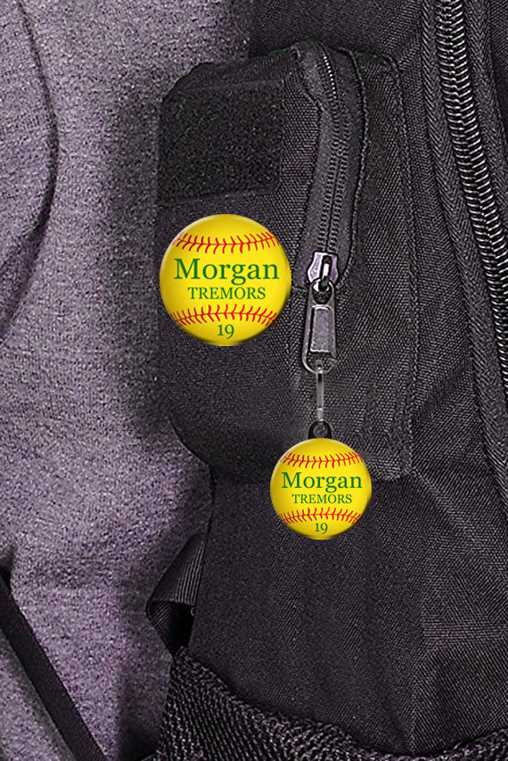 Personalized Soccer Zipper Pull, Pin, or Magnet with Name 1.5 inches in Diameter