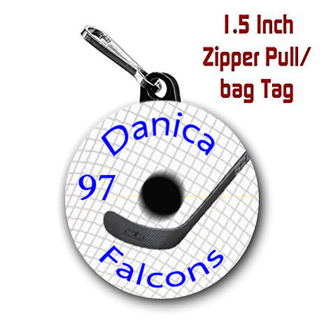 Hockey Zipper Pull, Sports Zipper Pull, Hockey, Personalized Zipper Pull